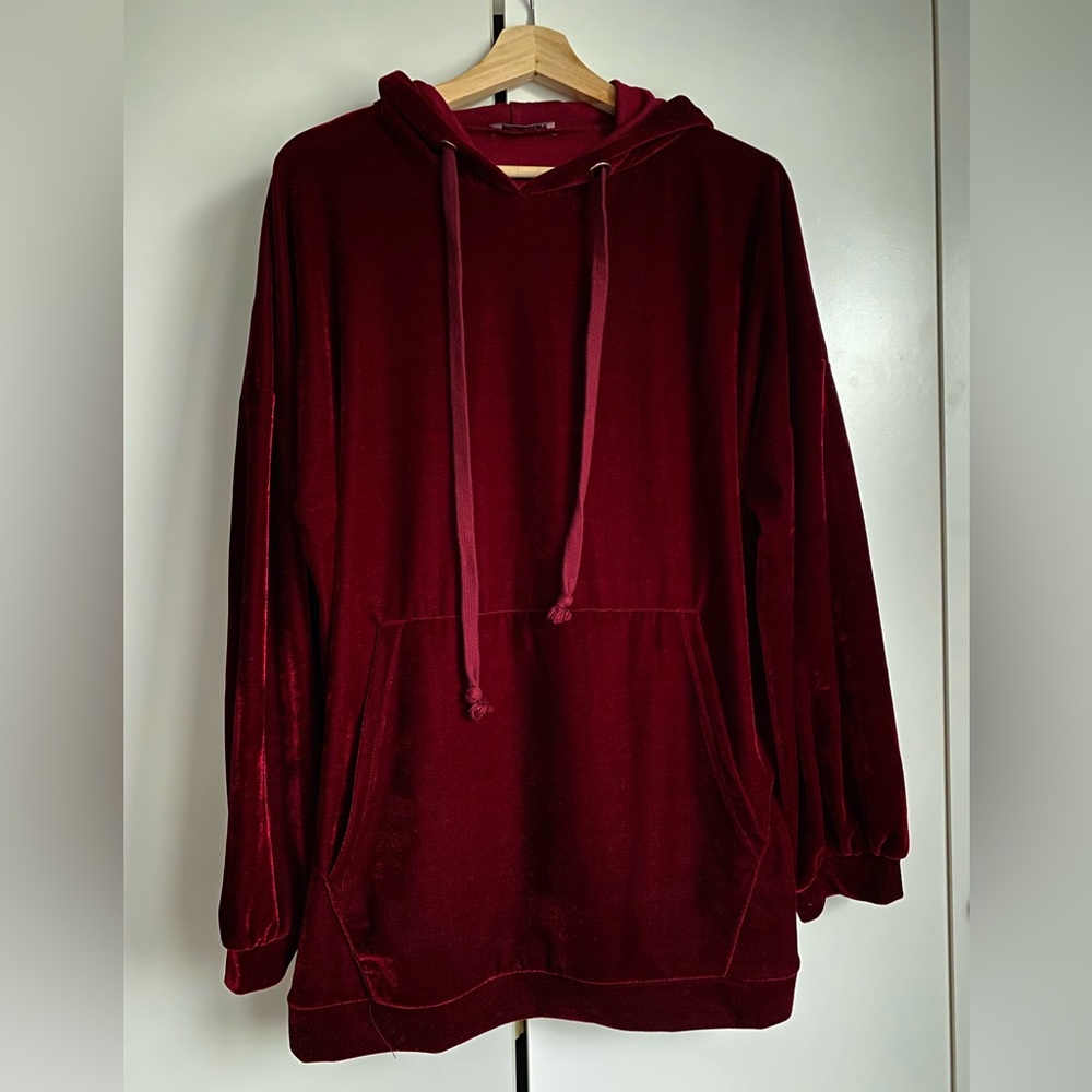 ZARA dark red velour oversized hoodie